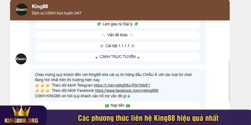 Liên hệ King88 qua các kênh miễn phí mang lại sự tiện lợi cho người chơi