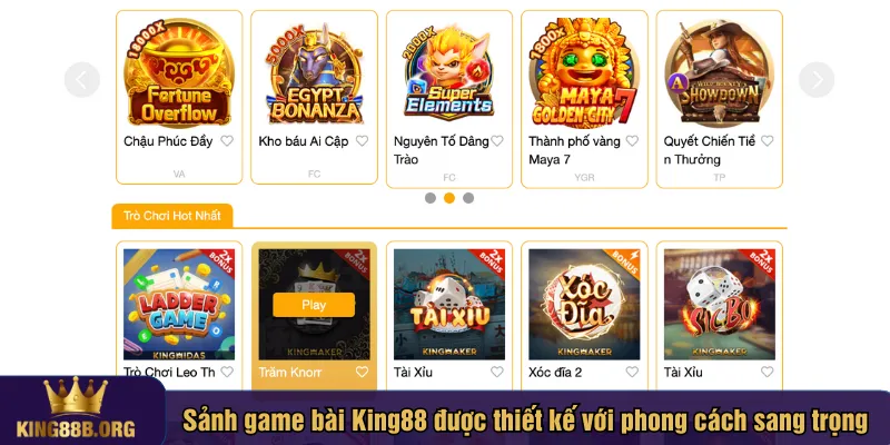 Sảnh game bài King88 được thiết kế với phong cách sang trọng